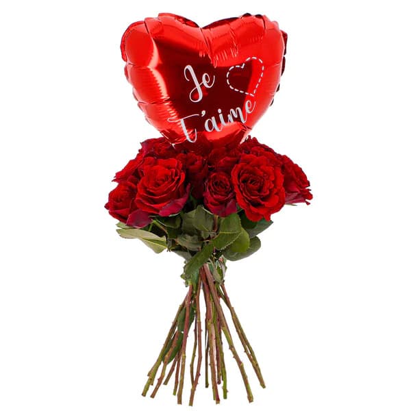 Photo produit : ROSES ROUGES + BALLON CŒUR