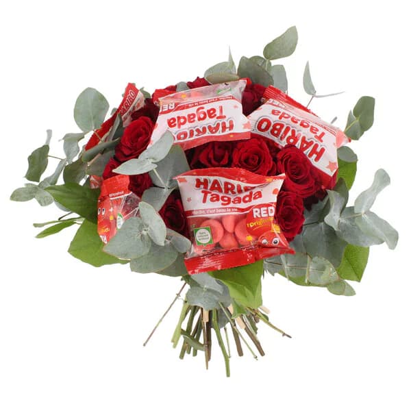 Photo produit : 20 ROSES ROUGES + 6 PAQUETS TAGADA