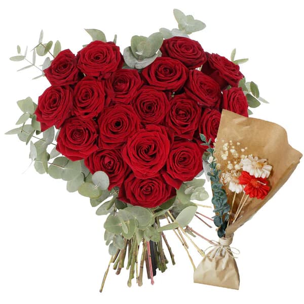 Photo produit : COEUR DE ROSES ROUGES + BOUQUET BOUGIES
