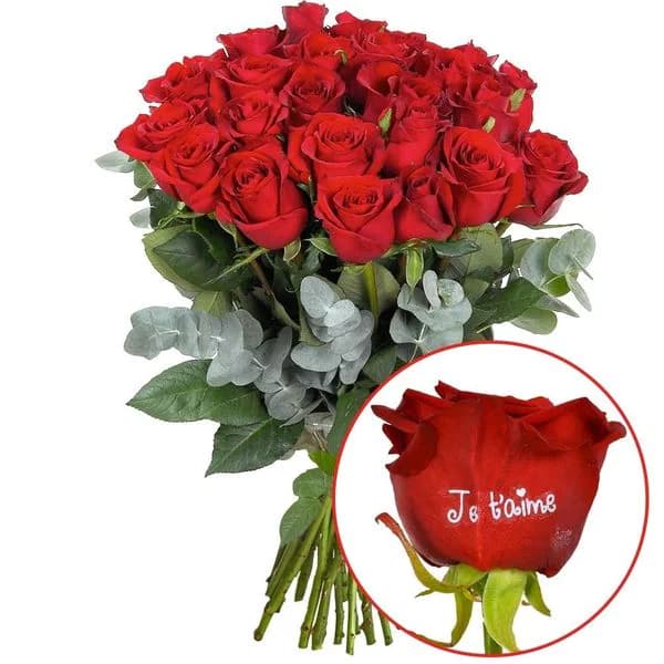 Photo produit : 23 + 1 ROSE MARQUEE JE T'AIME 60CM