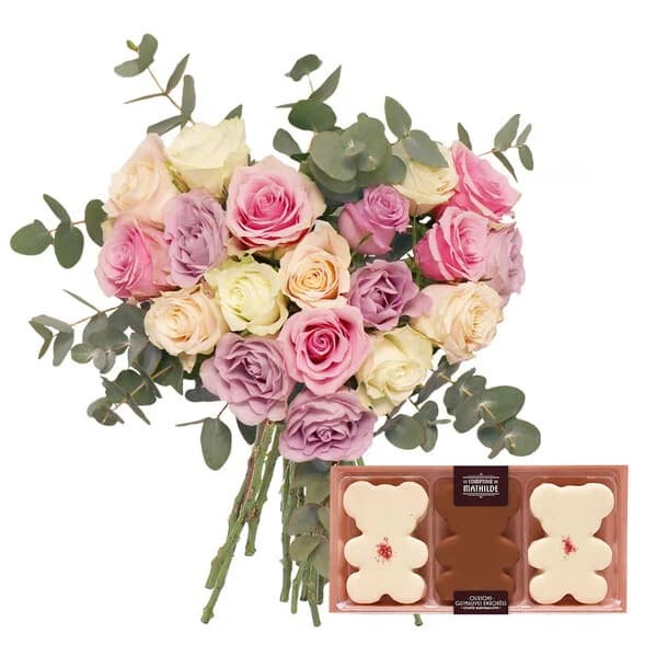 Photo produit : COEUR DE ROSES PASTEL + COFFRET GUIMAUVES