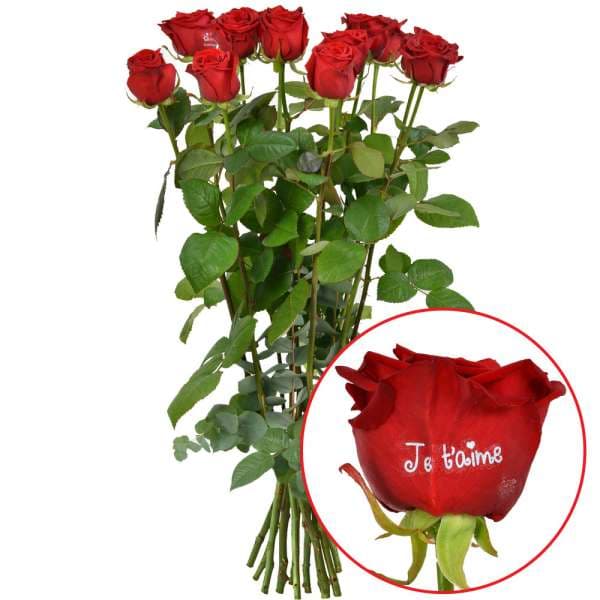Photo produit : 11 + 1 ROSE MARQUEE JE T'AIME 60CM