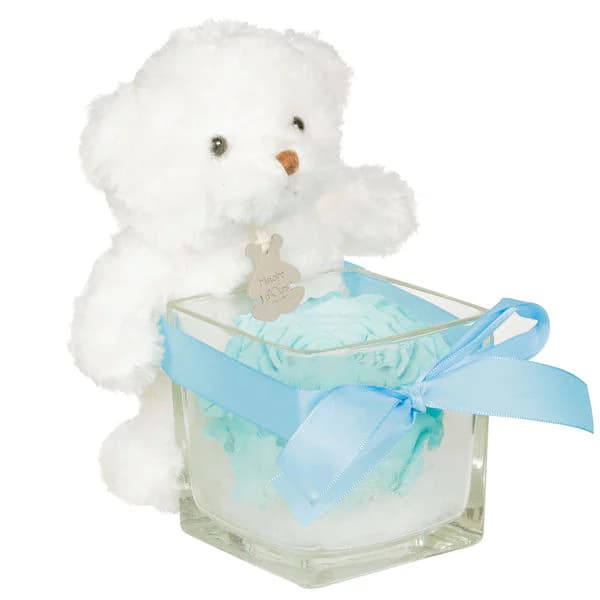 Photo produit : OURSON + ROSE ETERNELLE BLEUE + VERRINE CARREE